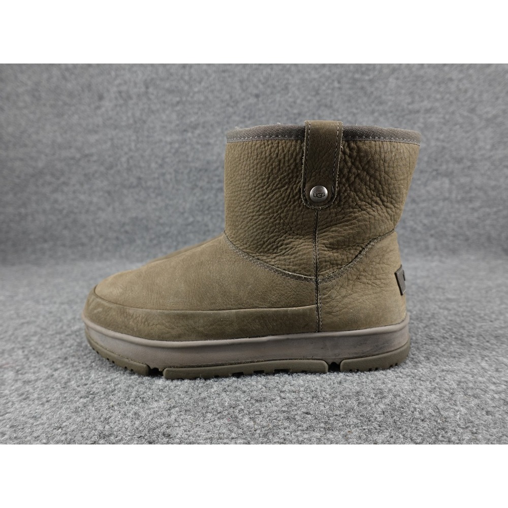 UGG Classic Mini Leather Boots Womens 8.5 Olive Brown Pebbled 1112473